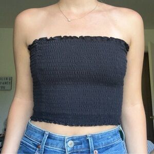 Black strapless crop top